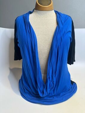 glam Royal Blue & Black Drape Front Blouse